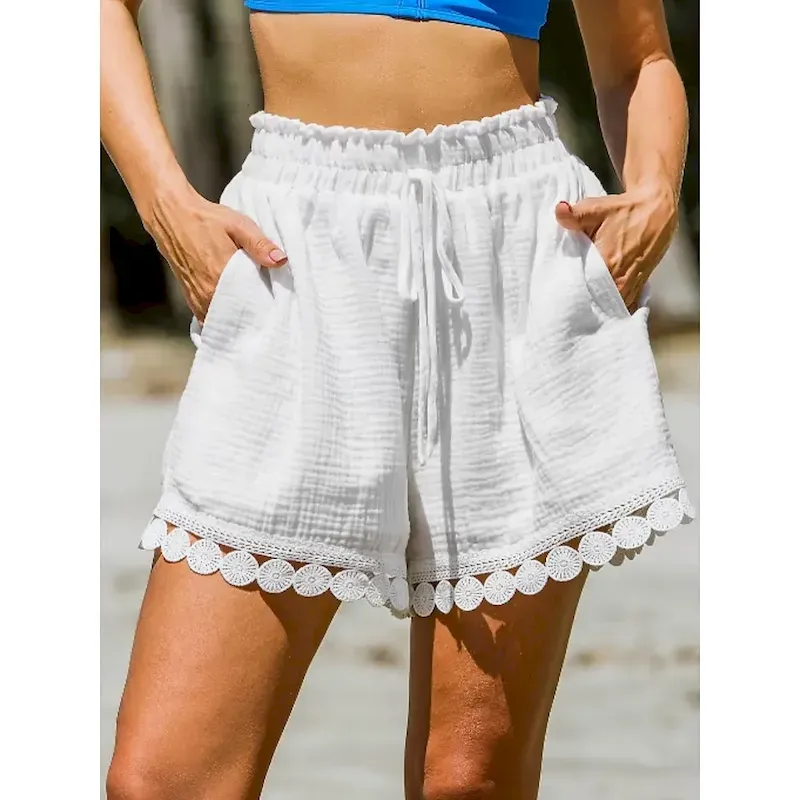 fkpkhx1747739767381.webp Women's Chinos Shorts Streetwear Ethnic Style Basic Short High Waist Plain Pocket Elastic Waistband Comfy Soft Comfortable Micro-elastic Outdoor Vacation Street Black White Pink Blue Summer Regular - Image 1