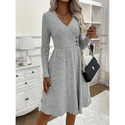 Women's Mini Dress Vintage Dress Jumper Dress Formal Formal Vacation Street Regular Fit Long Sleeve V Neck Gray Spring Fall