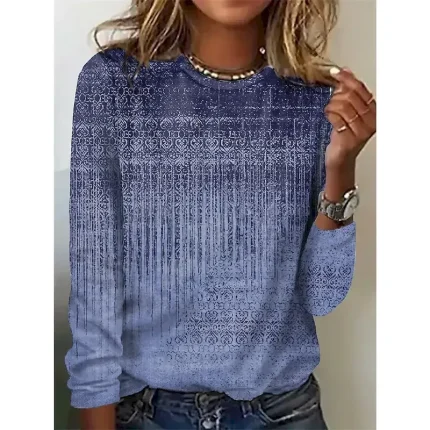 Women's T shirt Long Sleeve Crew Neck Long Sleeve Tunic Graphic Basic Round Neck Regular Tops Daily Weekend Print Red Blue Green Khaki Gray Fall & Winter Prefall